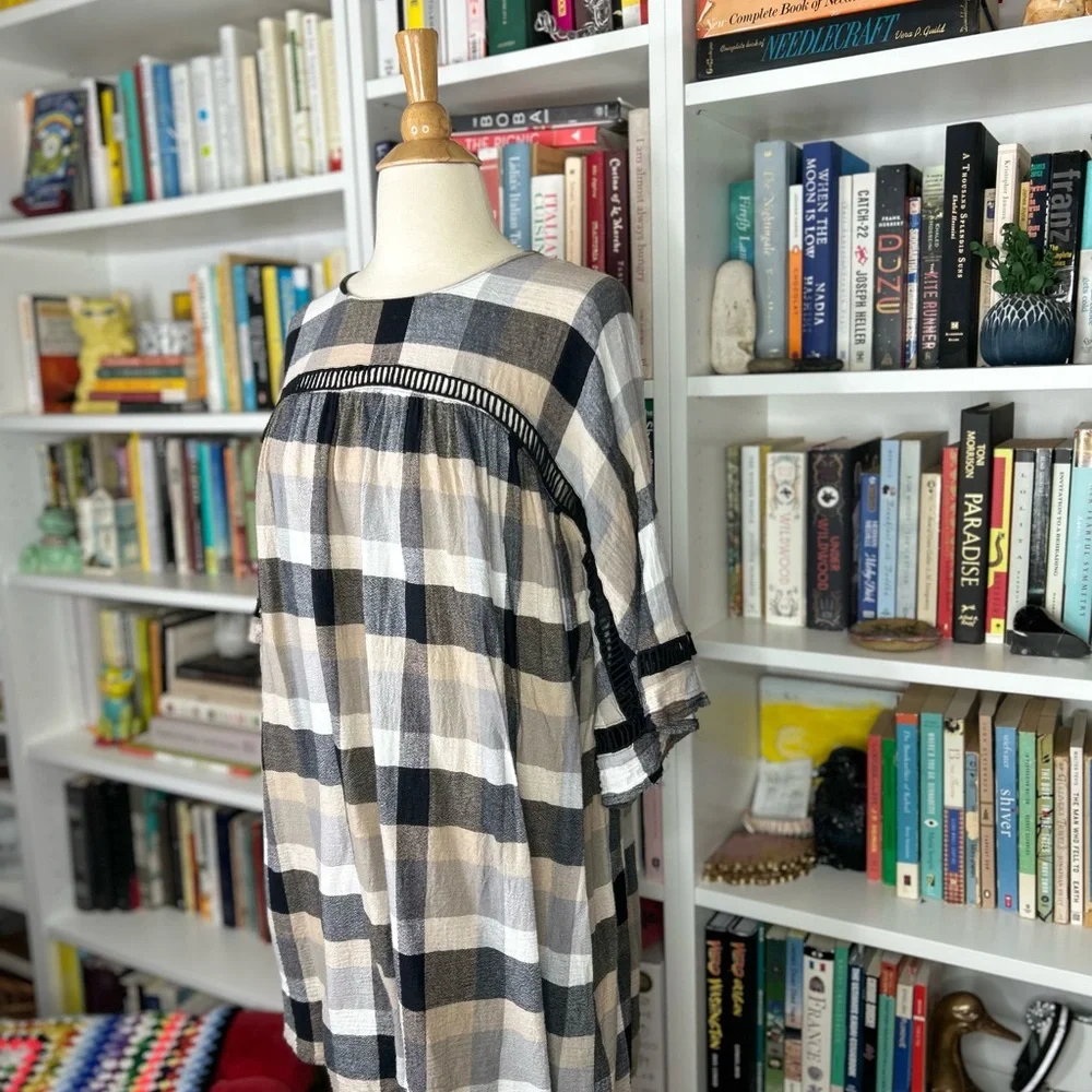 Anthropologie Black and Tan Plaid Mini Dress - Picture 3 of 6